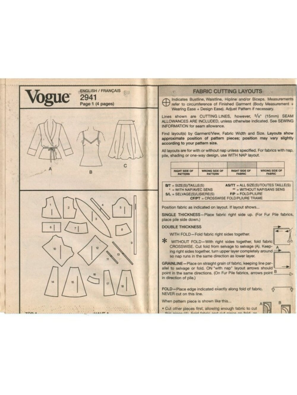 Vogue DKNY V2941 Sewing Pattern For Misses Wrap Top Camisole & Skirt Sizes 14-20 - Picture 3 of 4